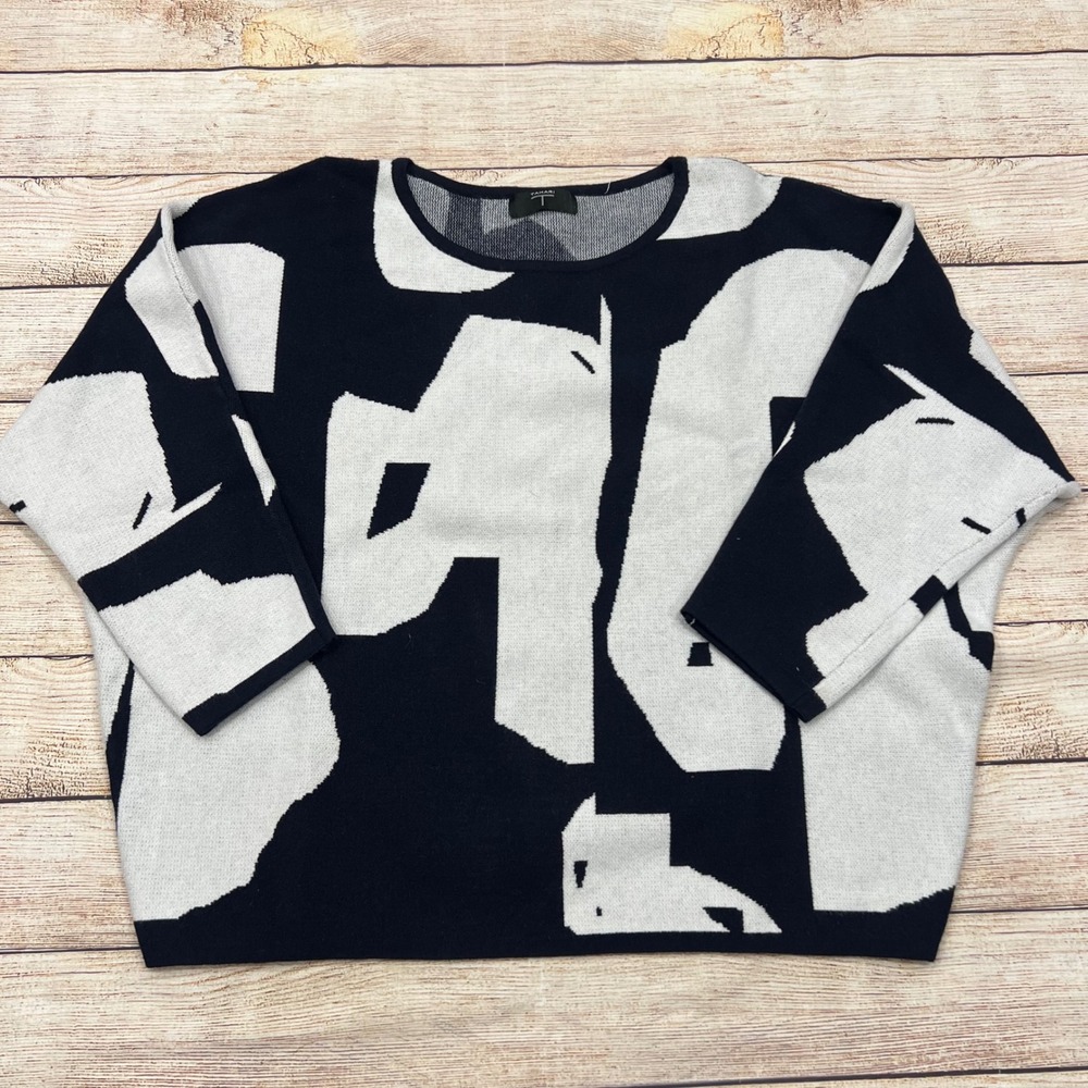 TAHARI‎ Women Black White Abstract Print Crew Neck Sweater Top Size Small